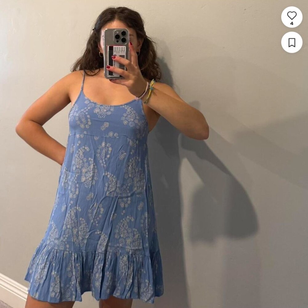 🔥Sales - Urban Outfitters Blue and White Dress with Ruffle Hem - Size XS